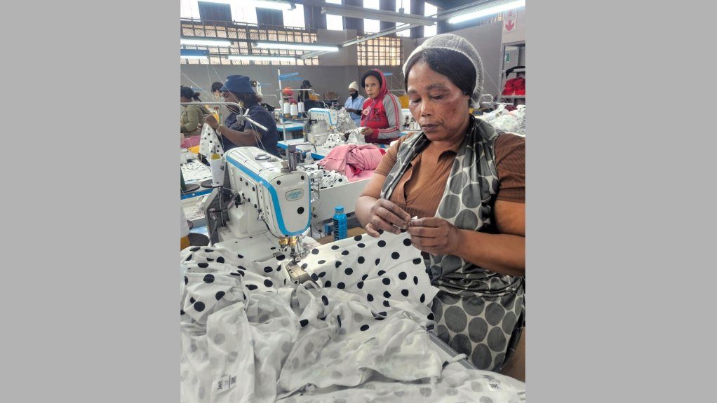 Nobuhle Nkosi working at R and L Apparel manufacturing facility in Newcastle, KwaZulu-Natal, in an archive photograph