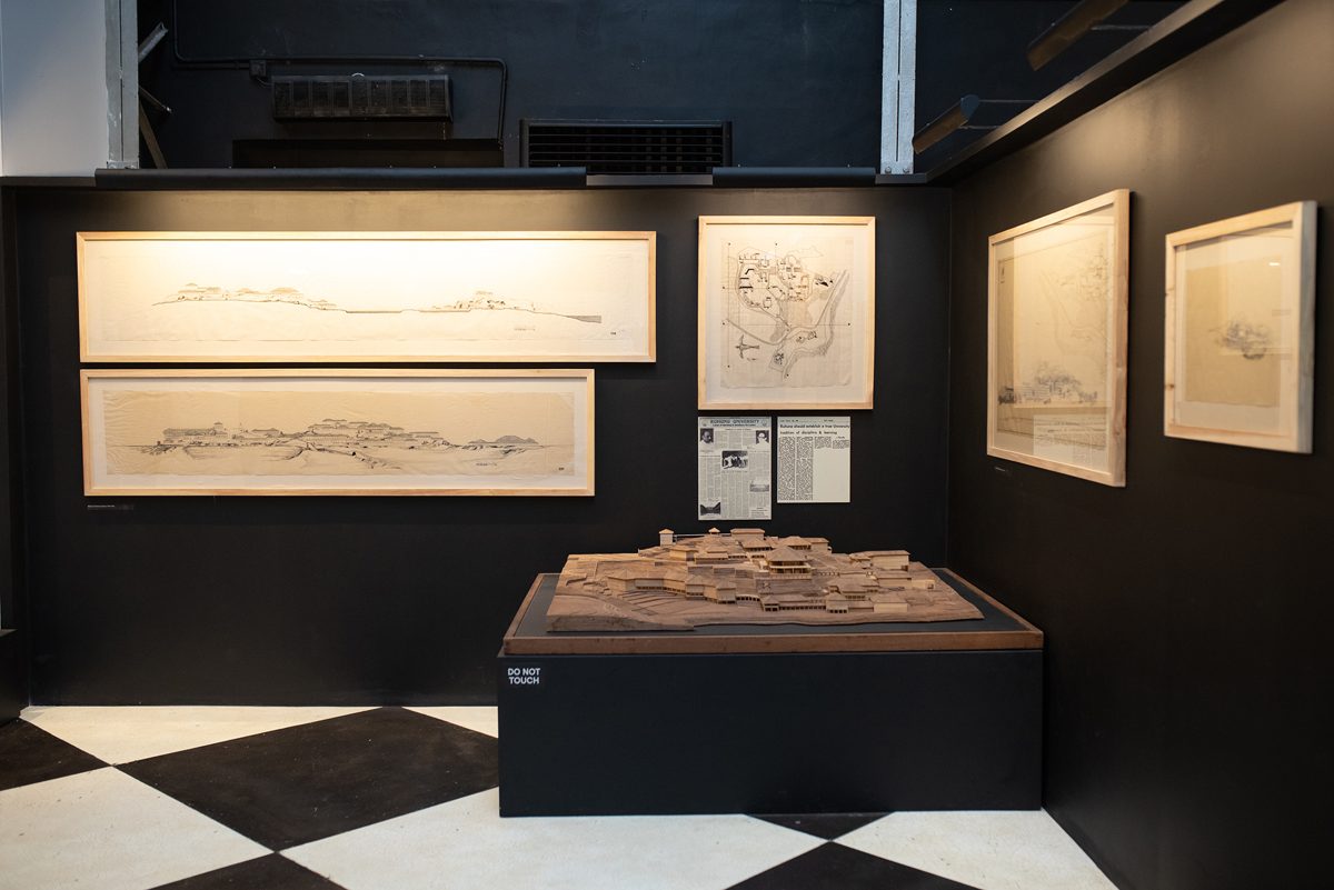 Architectural drawings and model displayed in the Geoffrey Bawa exhibition
