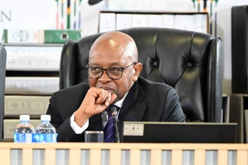 Retired Justice Mbuyiseli Madlanga presiding at the Madlanga Commission of Inquiry in 2026
