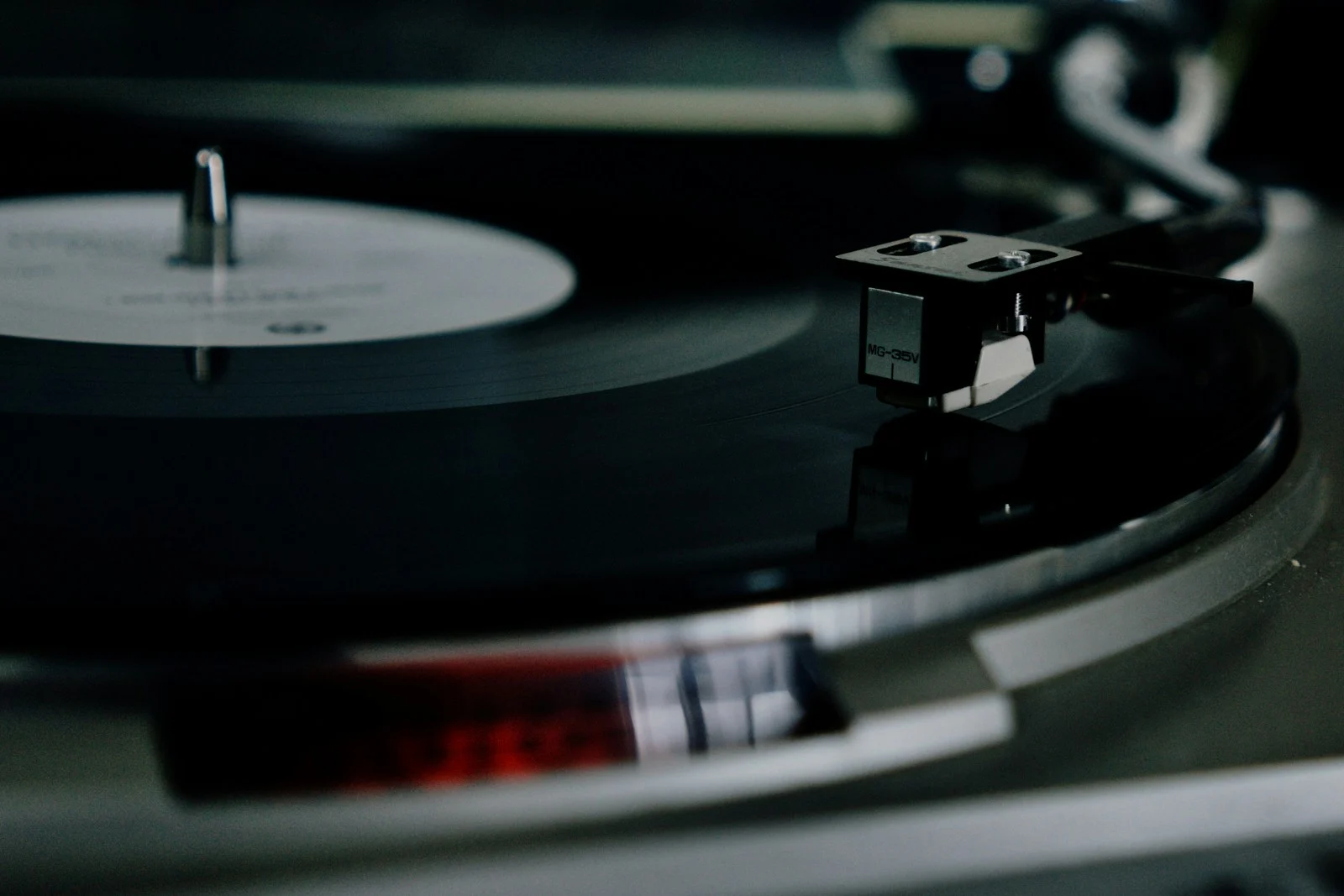 A record playing on a turntable